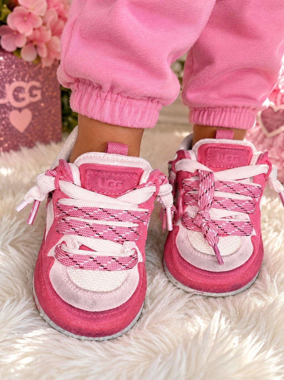 UGG Kids Pink Two-Tone Lace-Up Sneakers